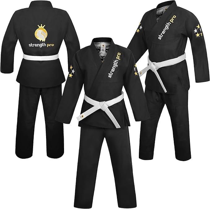 Strength Pro | BJJ Gi Adult | Brazilian Jiu Jitsu Gi Prolight Grappling | 450 GSM Black
