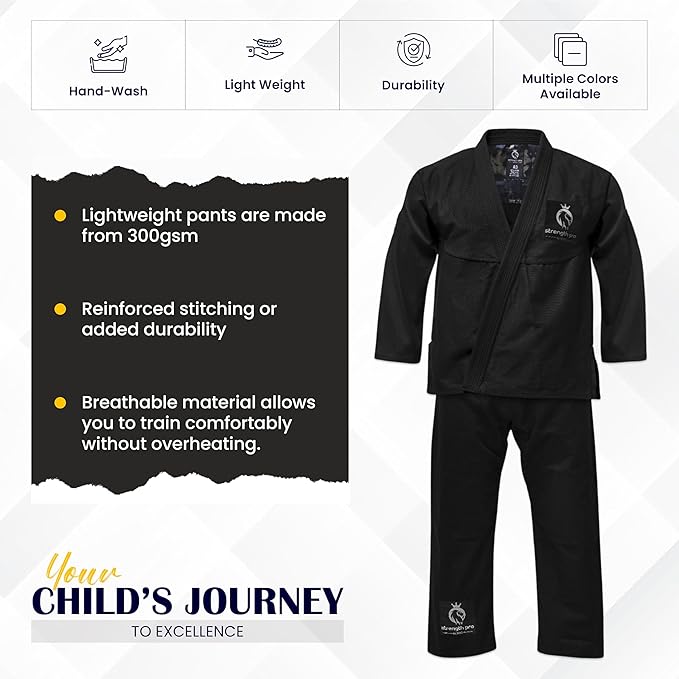 Strength Pro | BJJ Gi kids | Brazilian Jiu Jitsu Kimono Prolight | 300 GSM Black