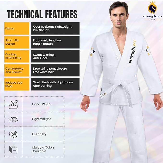 Strength Pro | BJJ Gi Adult | Brazilian Jiu Jitsu Gi Prolight Grappling | 450 GSM White