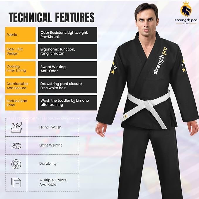 Strength Pro | BJJ Gi Kids| Brazilian Jiu Jitsu Gi Prolight Grappling | 450 GSM Black