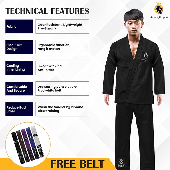 Strength Pro | BJJ Gi kids | Brazilian Jiu Jitsu Kimono Prolight | 300 GSM Black