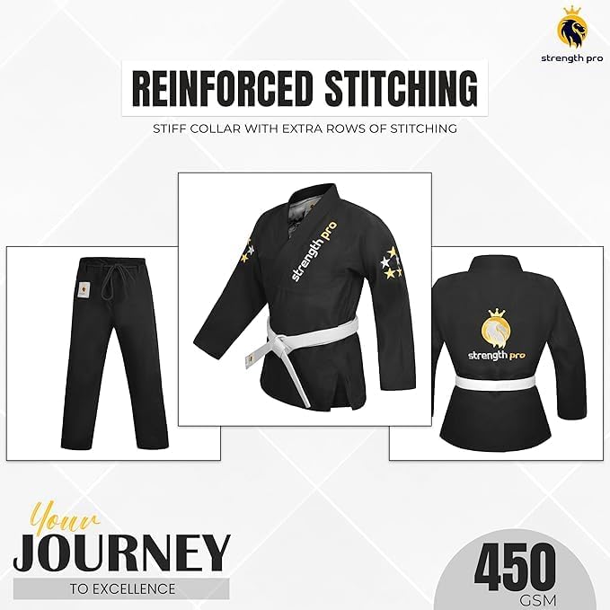 Strength Pro | BJJ Gi Kids| Brazilian Jiu Jitsu Gi Prolight Grappling | 450 GSM Black