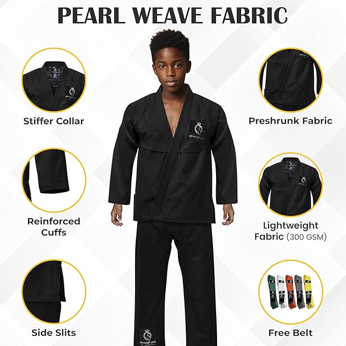 Strength Pro | BJJ Gi kids | Brazilian Jiu Jitsu Kimono Prolight | 300 GSM Black