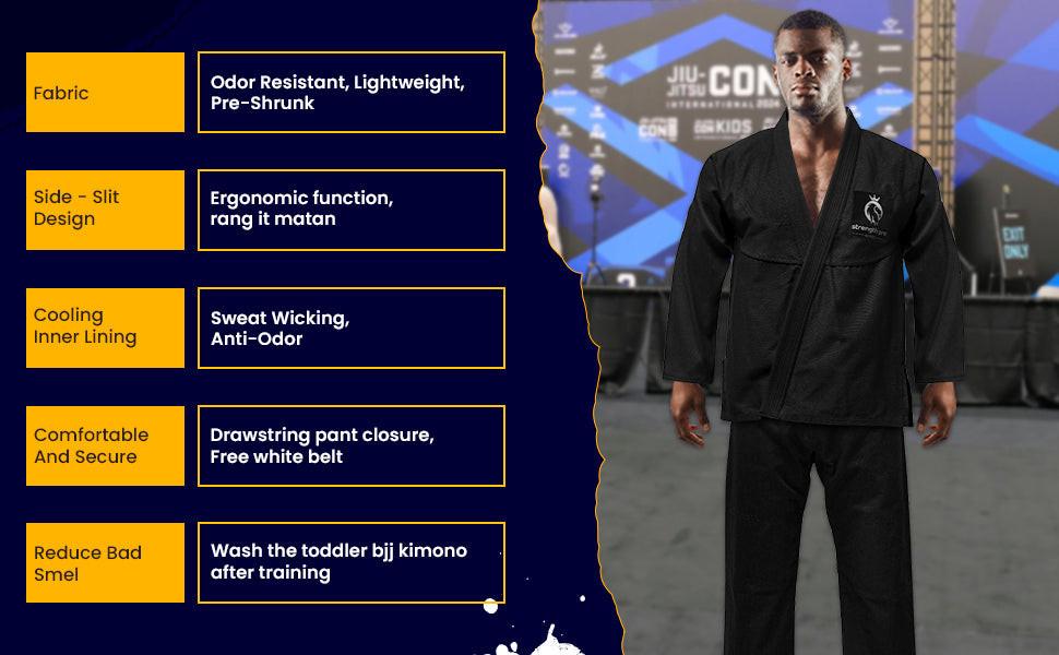 Strength Pro | BJJ Gi Adult | Brazilian Jiu Jitsu Gi Kimono Prolight | 300 GSM Black