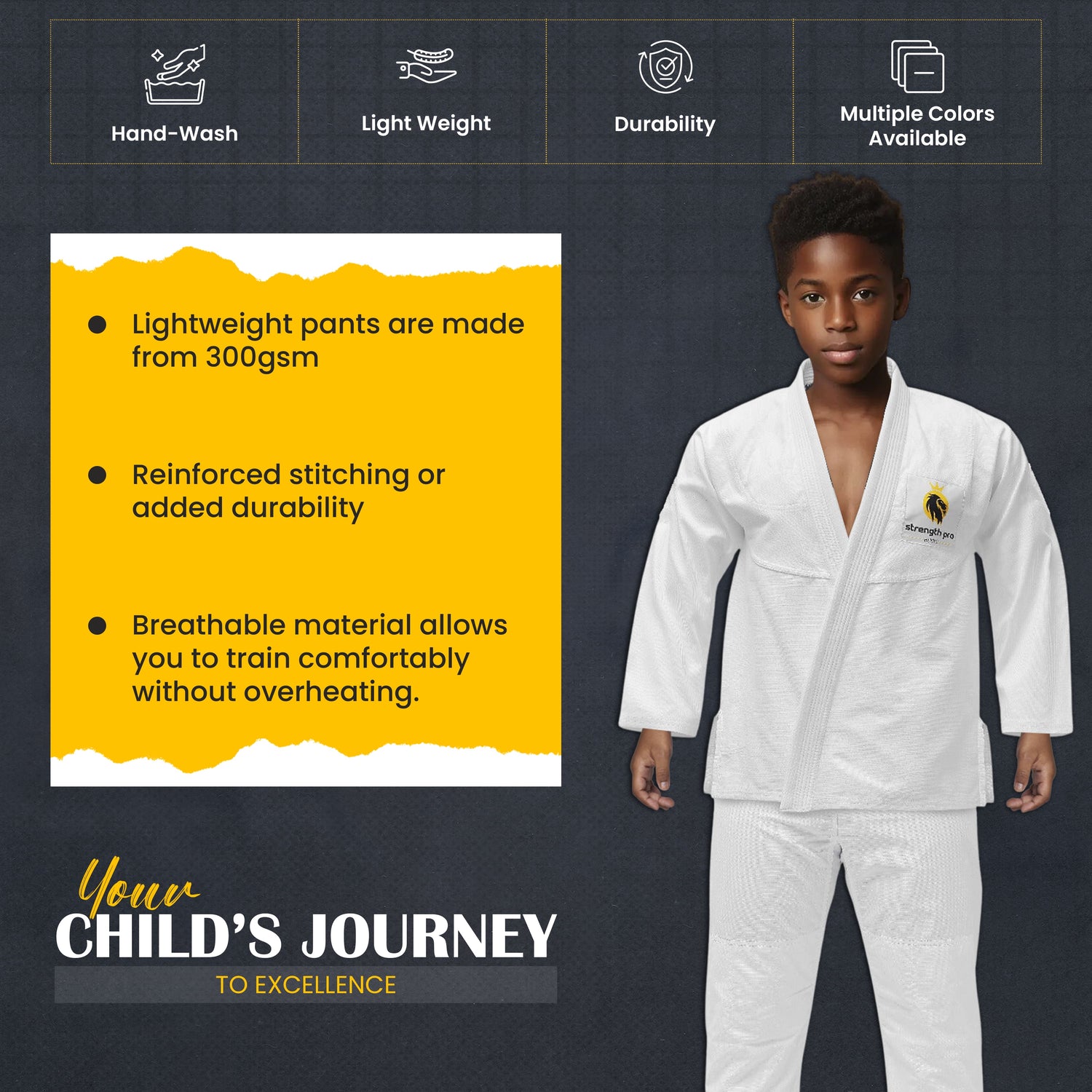 Strength Pro | BJJ Gi kids | Brazilian Jiu Jitsu Kimono Prolight | 300 GSM White
