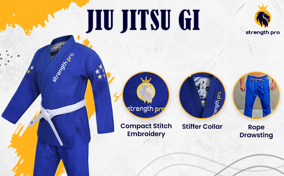 Strength Pro | BJJ Gi Adult | Brazilian Jiu Jitsu Gi Prolight Grappling | 450 GSM Blue