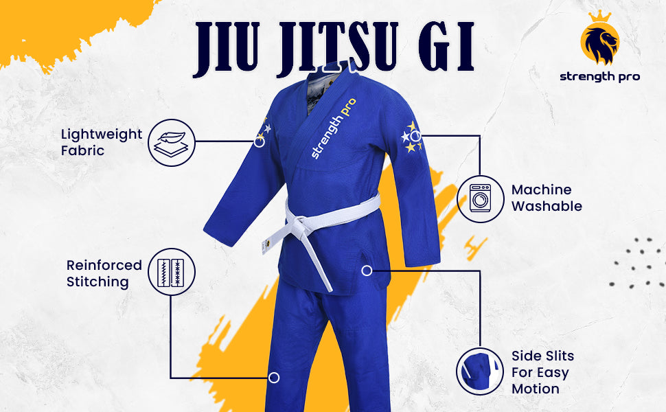 Strength Pro | BJJ Gi Adult | Brazilian Jiu Jitsu Gi Prolight Grappling | 450 GSM Blue